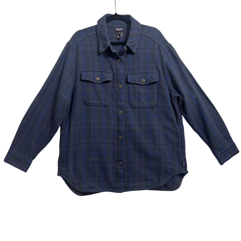 Patagonia Fjord Loft Overshirt Jacket Womens XL Blue Plaid Excellent 42430 - Picture 2 of 9
